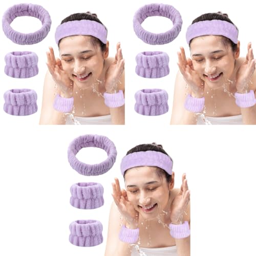 MAYCREATE® 3Pcs Spa Headband Wristband Combo Set, Elastic Hair Band for Women Stylish, Microfiber Face Wash Hairband Wrist Wash Bands for Face Washing, Makeup, Yoga, Fitness (Purple) 9 PCS MAYCREATE® 3Pcs Spa Headband Wristband Combo Set, Elastic Hair Band for Women Stylish, Microfiber Face Wash Hairband Wrist Wash Bands for Face Washing, Makeup, Yoga, Fitness (Purple) 9 PCS